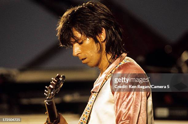 Keith Richards of the Rolling Stones is photographed on stage in the 1970's. CREDIT MUST READ: Ken Regan/Camera 5 via Contour by Getty Images.