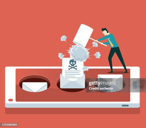 delete the email - businessman - hammer hitting stock illustrations