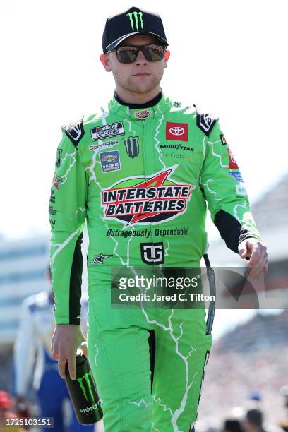 Ty Gibbs, driver of the Interstate Batteries All Battery Center Toyota, walks onstage during driver intros prior to the NASCAR Cup Series Bank of...