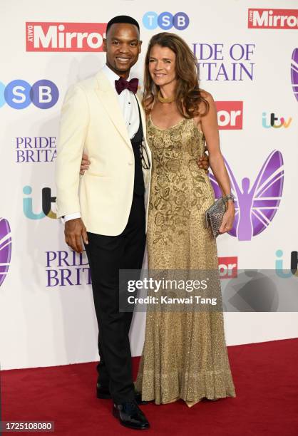 Johannes Radebe and Annabel Croft arrive at the Pride Of Britain Awards 2023 at Grosvenor House on October 08, 2023 in London, England.