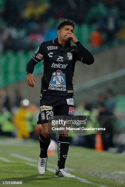 Lucas Romero of Leon reacts during the 12th round match between Santos Laguna and Leon as part of the Torneo Apertura 2023 Liga MX at Corona Stadium...