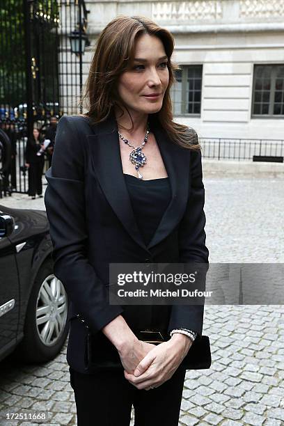 Carla Bruni Sarkozi arrives at the Bulgari The Diva Event In Paris at Hotel Potocki on July 2, 2013 in Paris, France.