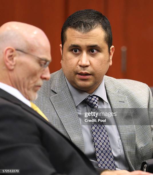 George Zimmerman, with attorney Don West , during a recess on the 17th day of Zimmerman's trial in Seminole circuit court, July 2, 2013 in Sanford,...