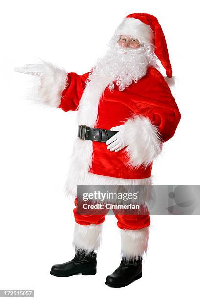 santa holding something (isolated on white) - formal glove stock pictures, royalty-free photos & images