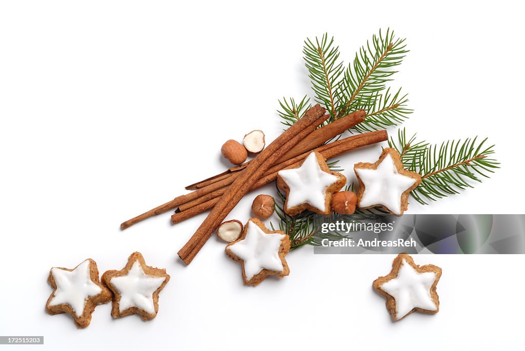 Christmas pine with frosted sugar cookies and cinnamon