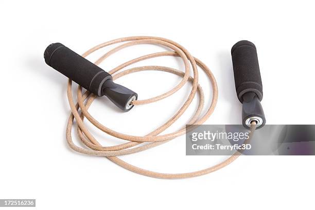 leather jump rope, exercise equipment on white - jump rope bildbanksfoton och bilder