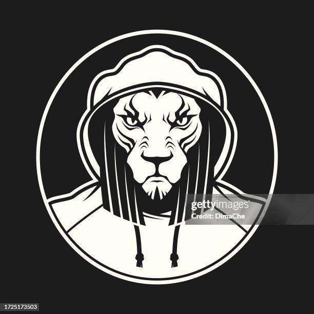 lion head in hoodie - cut out outline silhouette - gangster hairstyles stock illustrations