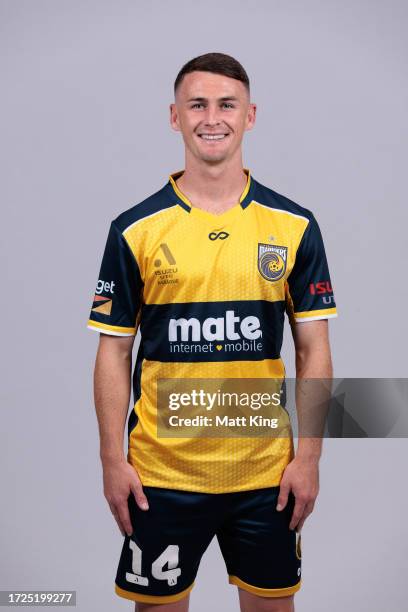 Dylan Wenzel-Halls poses during a Central Coast Mariners A-League Men's headshots session at Breakers Country Club on September 14, 2023 in Gosford,...