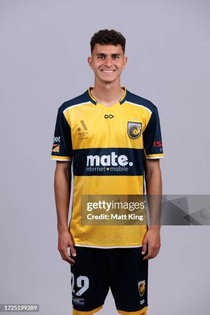 Maksim Kasalovic poses during a Central Coast Mariners A-League Men's headshots session at Breakers Country Club on September 14, 2023 in Gosford,...