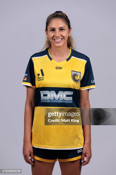 Rola Badawiya poses during a Central Coast Mariners A-League Women's headshots session at Breakers Country Club on September 15, 2023 in Gosford,...