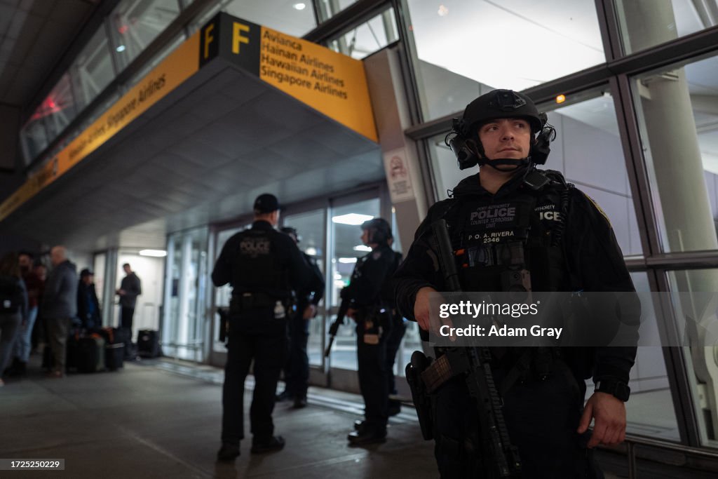 Israeli Reservists And Other Travelers Are Seen Off By Well Wishers At JFK Airport