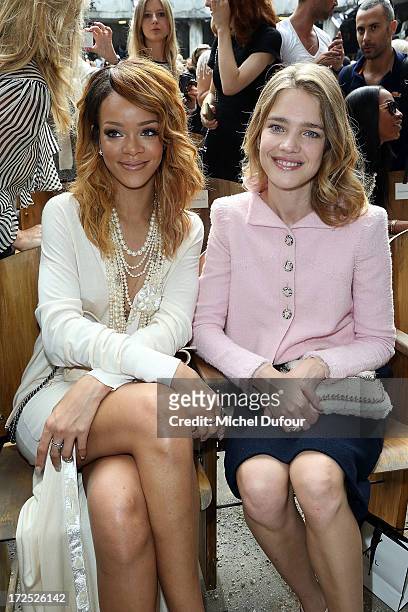 Rihanna and Natalia Vodianova attend the Chanel show as part of Paris Fashion Week Haute-Couture Fall/Winter 2013-2014 at Grand Palais on July 2,...
