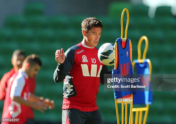 Harry Kewell of the Heart controls the ball during a Melbourne Heart A-League training session at AAMI Park on July 3, 2013 in Melbourne, Australia.