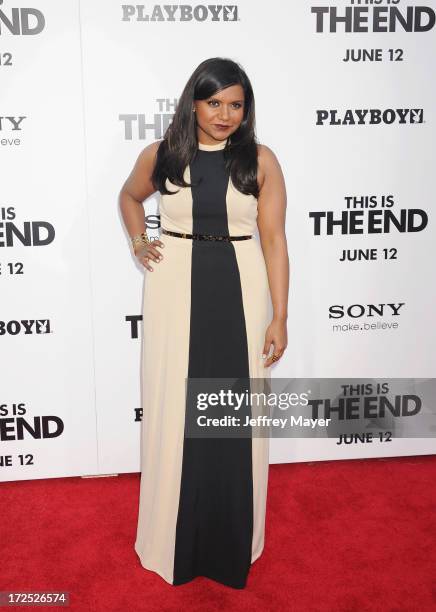 Actress Mindy Kaling arrives at the 'This Is The End' Los Angeles premiere at Regency Village Theatre on June 3, 2013 in Westwood, California.