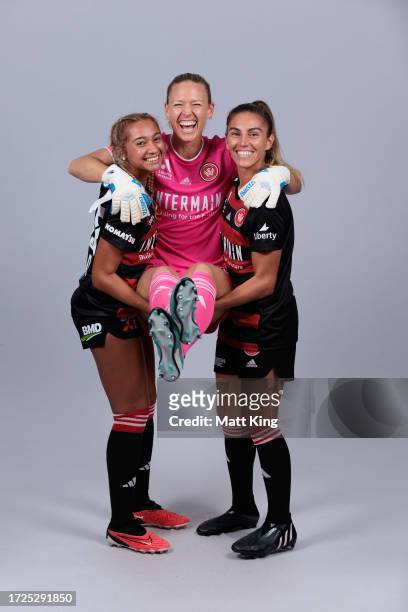 Groups pose during a Western Sydney Wanderers A-League Women's headshots session at CommBank Stadium on September 27, 2023 in Sydney, Australia.