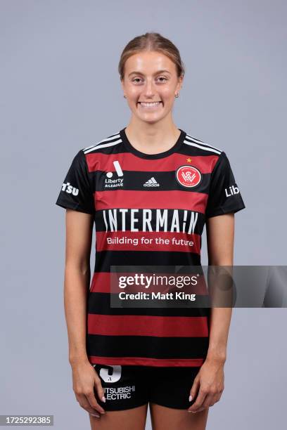 Holly Caspers poses during a Western Sydney Wanderers A-League Women's headshots session at CommBank Stadium on September 27, 2023 in Sydney,...