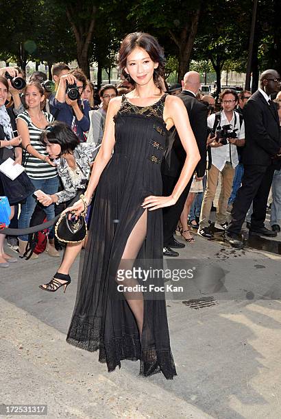 Lin Chi Ling attends the Chanel show as part of Paris Fashion Week Haute-Couture Fall/Winter 2013-2014 at the Grand Palais on July 2, 2013 in Paris,...