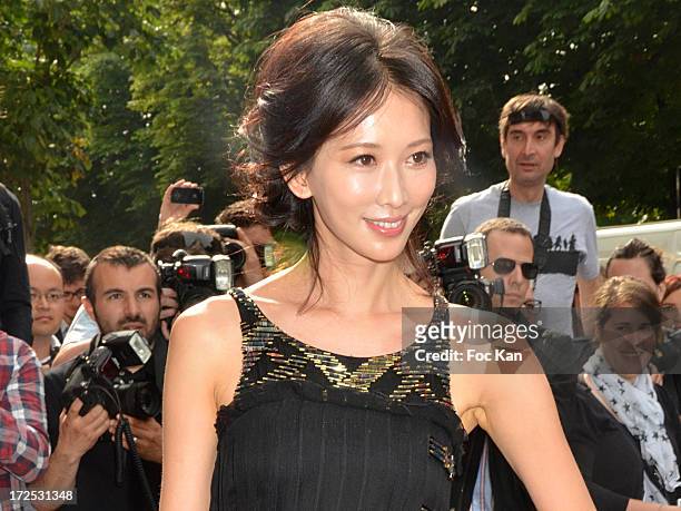 Lin Chi Ling attends the Chanel show as part of Paris Fashion Week Haute-Couture Fall/Winter 2013-2014 at the Grand Palais on July 2, 2013 in Paris,...