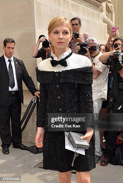 Clemence Poesy attends the Chanel show as part of Paris Fashion Week Haute-Couture Fall/Winter 2013-2014 at the Grand Palais on July 2, 2013 in...