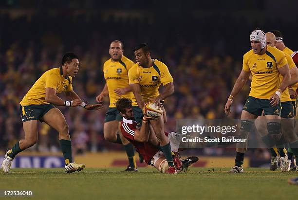 Kurtley Beale of the Wallabies looks to pass the ball during game two of the International Test Series between the Australian Wallabies and the...