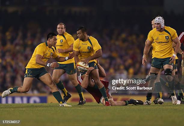 Kurtley Beale of the Wallabies looks to pass the ball during game two of the International Test Series between the Australian Wallabies and the...