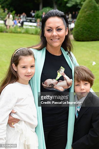 Hermine de Clermont-Tonnerre and her childs Allegra and Calixte attend the Frank Sorbier show as part of Paris Fashion Week Haute-Couture Fall/Winter...