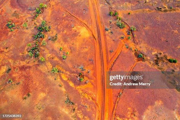 dirt roads desert trees outback aerial - sturt national park stock pictures, royalty-free photos & images