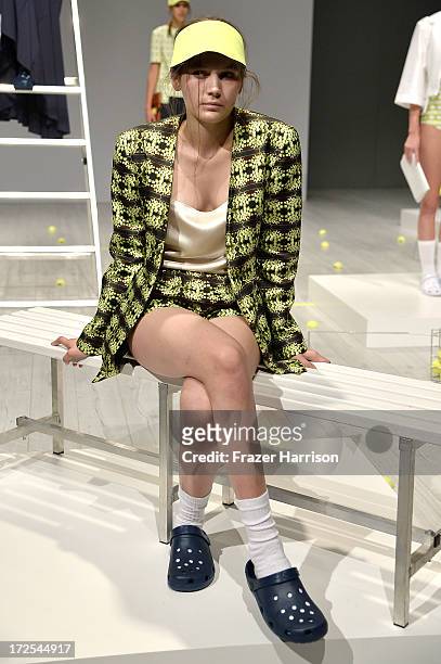 Model poses at Franziska Michael Show during Mercedes-Benz Fashion Week Spring/Summer 2014 at Brandenburg Gate on July 3, 2013 in Berlin, Germany.