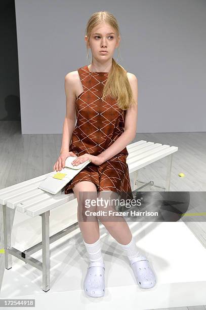 Model poses at Franziska Michael Show during Mercedes-Benz Fashion Week Spring/Summer 2014 at Brandenburg Gate on July 3, 2013 in Berlin, Germany.