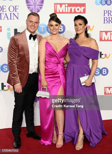 Guest, Emilie Mae Cunliffe and Kym Marsh arrive at the Pride Of Britain Awards 2023 at Grosvenor House on October 08, 2023 in London, England.