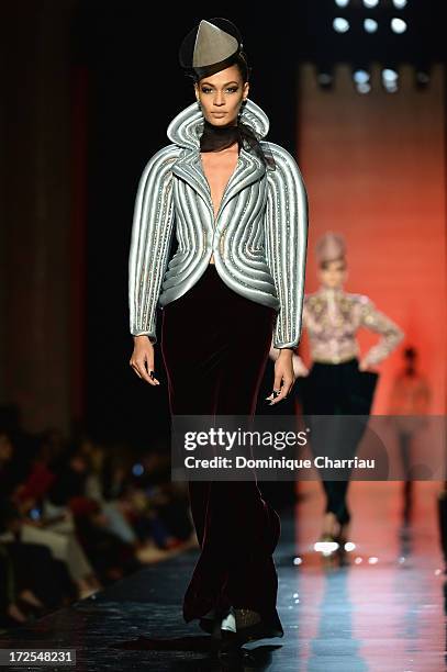 Model Joan Smalls walks the runway during the Jean Paul Gaultier show as part of Paris Fashion Week Haute-Couture Fall/Winter 2013-2014 at 325 Rue...