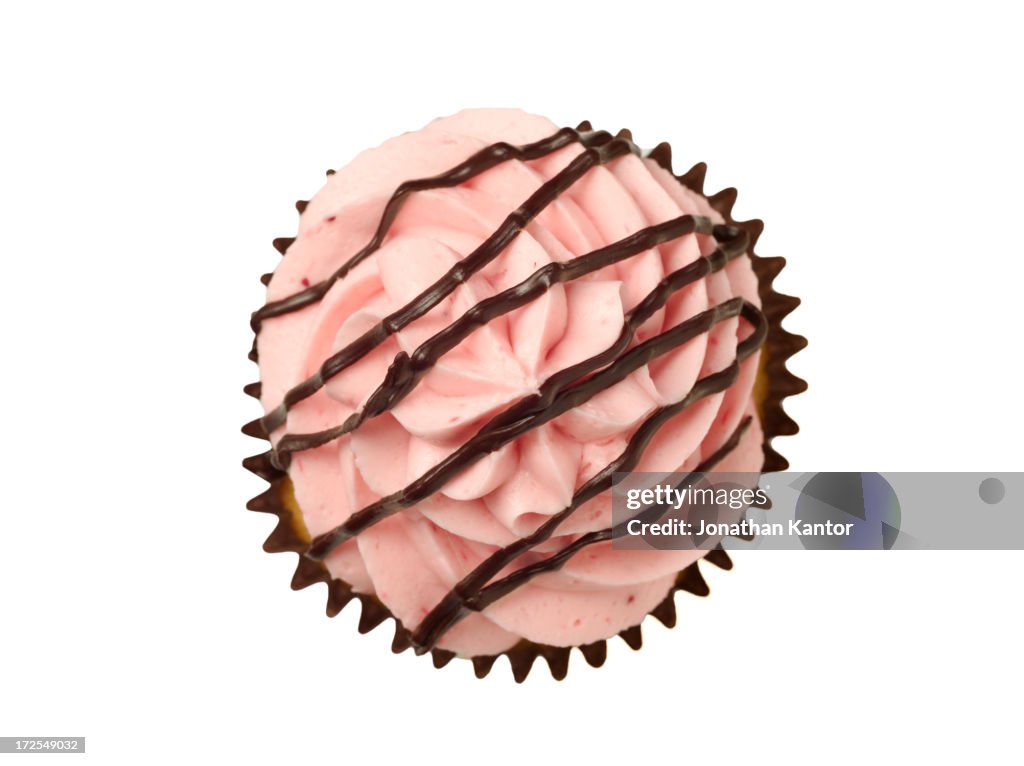 Cupcake with Strawberry Frosting and Chocolate