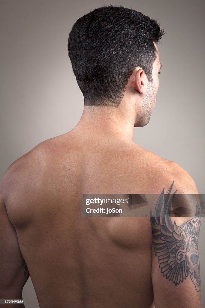 Young man with Barechested,  back view