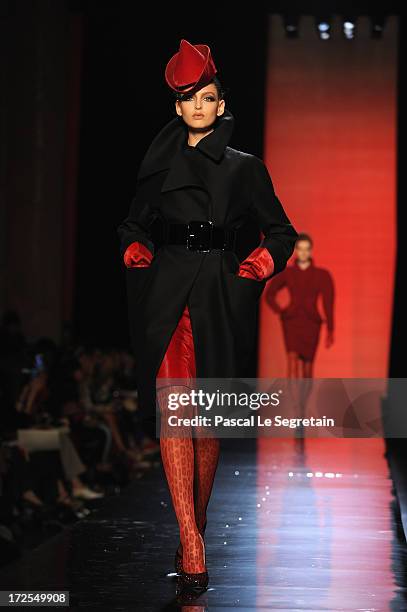 Model walks the runway during the Jean Paul Gaultier show as part of Paris Fashion Week Haute-Couture Fall/Winter 2013-2014 at 325 Rue Saint Martin...