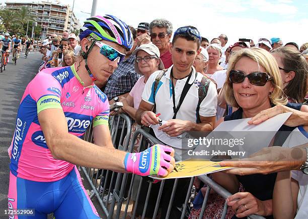 Damiano Cunego of Italy and Team Lampre-Merida gets ready for Stage Five during of the 2013 Tour de France, a 228.5KM road stage from Cagnes-sur-mer...