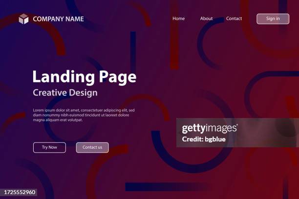 landing page template - abstract design with geometric shapes - trendy red gradient - rolling paper stock illustrations
