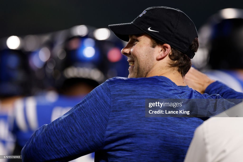 Duke Riley Mullet Riley Leonard of the Duke Blue Devils throws a ball during a stop in ...