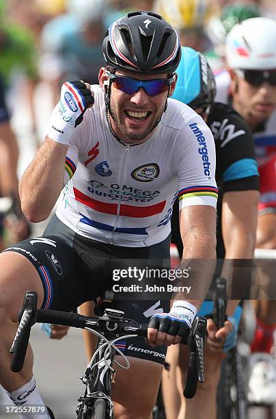 Mark Cavendish of Great Britain and Team Omega Pharma Quick-Step wins on sprint Stage Five of the Tour de France 2013, the 100th Tour de France, a...