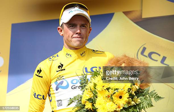 Simon Gerrans of Australia and Team Orica-GreenEdge keeps the yellow jersey after Stage Five of the Tour de France 2013, the 100th Tour de France, a...