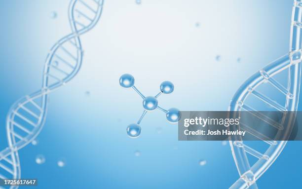 dna, rna, cells, molecular structure in the blue background, 3d rendering - stem cell background stock pictures, royalty-free photos & images