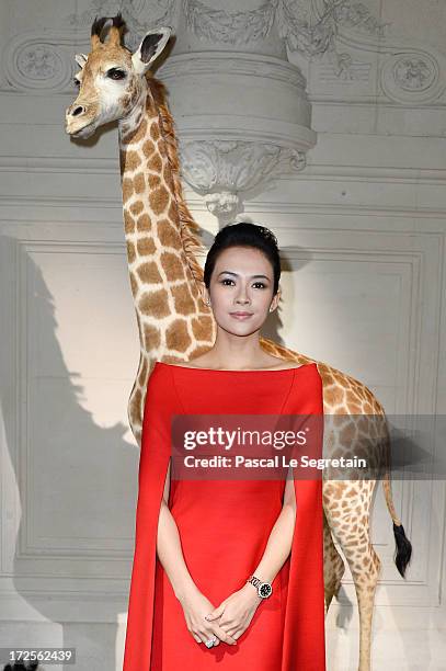 Zhang Ziyi attends the Valentino show as part of Paris Fashion Week Haute-Couture Fall/Winter 2013-2014 at Hotel Salomon de Rothschild on July 3,...