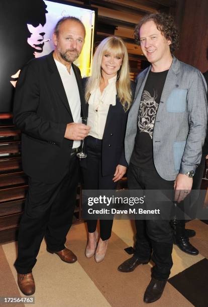 Chris Bracey, Jo Wood and Christian Furr attend Christian Furr and Chris Bracey 'Staying Alive' Private View at 45 Park Lane on July 3, 2013 in...