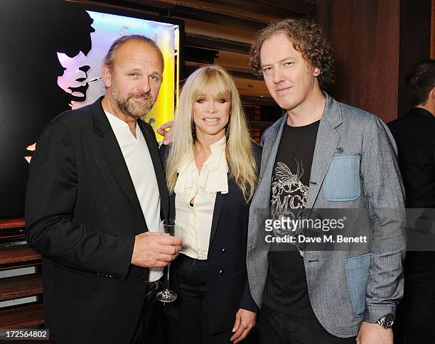 Chris Bracey, Jo Wood and Christian Furr attend Christian Furr and Chris Bracey 'Staying Alive' Private View at 45 Park Lane on July 3, 2013 in...