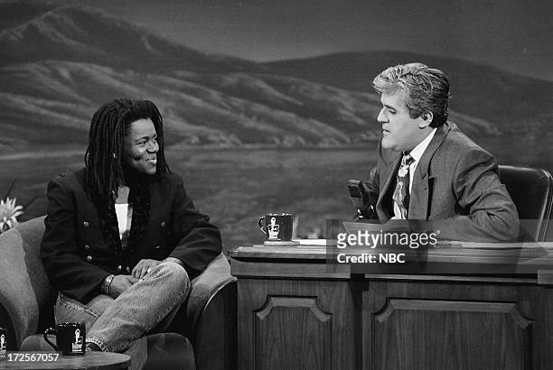 Episode 18 -- Pictured: Musical guest Tracy Chapman during an interview with host Jay Leno on June 17, 1992 --