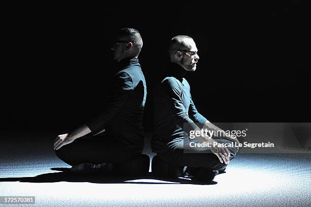 Fashion designers Viktor Horsting and Rolf Snoeren perform during the Viktor&Rolf show as part of Paris Fashion Week Haute-Couture Fall/Winter...