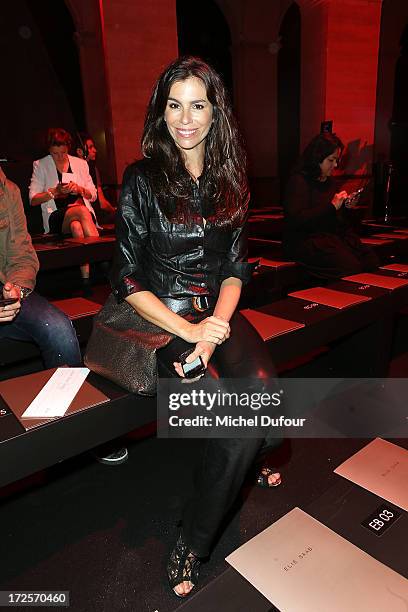 Christine Pitangui attends the Elie Saab show as part of Paris Fashion Week Haute-Couture Fall/Winter 2013-2014 at Palais Brongniart on July 3, 2013...