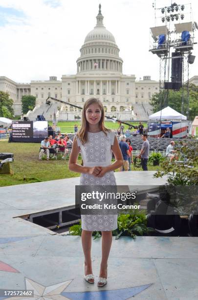 Jackie Evancho performs during a rehearsal for the 'A Capitol Fourth 2013 Independence Day Concert' on the West Lawn of the US Capitol on July 3,...