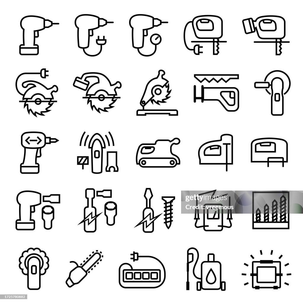 Conjunto de iconos de contorno de herramientas eléctricas