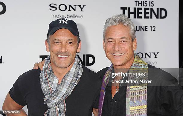 Diver/Actor Greg Louganis and Johnny Chaillot arrive at the 'This Is The End' - Los Angeles Premiere at Regency Village Theatre on June 3, 2013 in...