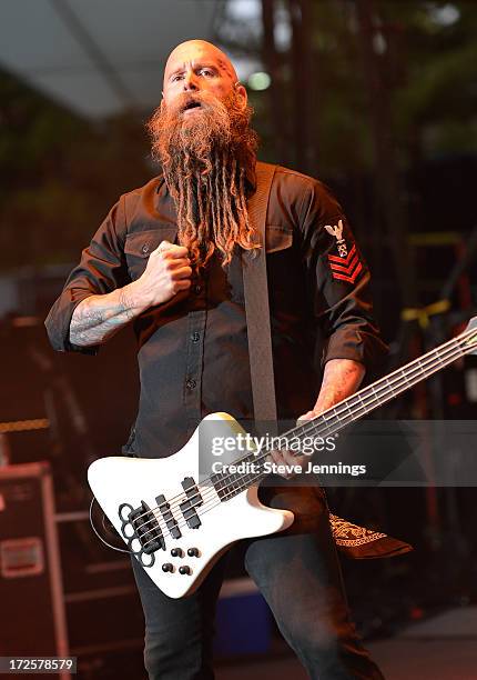 Chris Kael of Five Finger Death Punch performs at the Rockstar Energy Drink Mayhem Festival on June 30, 2013 in San Francisco, California.